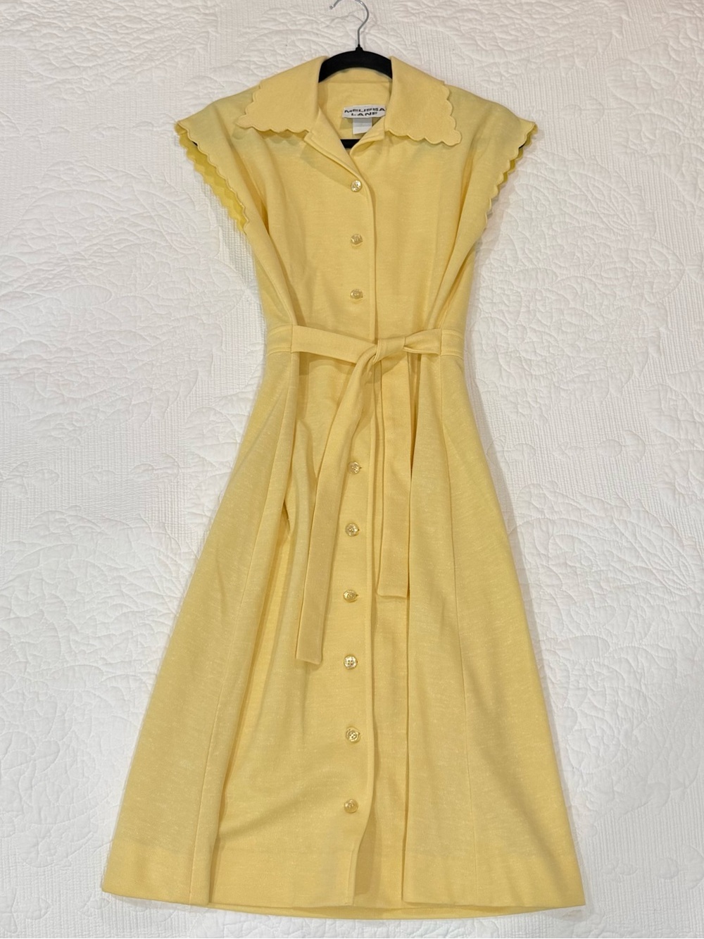 70’s Melissa Lane Butter Yellow Scallop-Collar Button Midi Dress